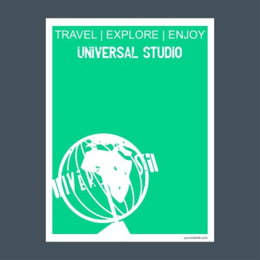 Genel Stüdyo Universal City, California anıt Simgesel Yapı broşür düz stil ve Tipografi vektör