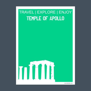 Apollon Tapınağı Attica, Yunanistan. Anıt Simgesel Yapı broşür düz stil ve Tipografi vektör