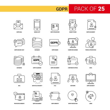 Gdpr siyah satırı simgesi - 25 iş anahat Icon Set