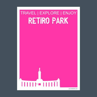 Retiro Park Madrid, İspanya, anıt Simgesel Yapı broşür düz stil ve Tipografi vektör