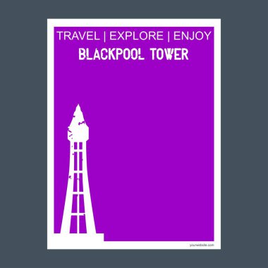 Blockpool Kulesi Blackpool, İngiltere'de anıt Simgesel Yapı broşür düz stil ve Tipografi vektör