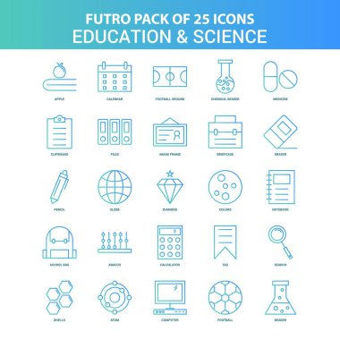 25 yeşil ve mavi Futuro eğitim ve Bilim Icon Pack