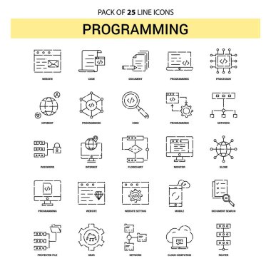 Programlama satır Icon Set - 25 kesikli anahat stili