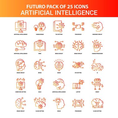Turuncu Futuro 25 yapay zeka Icon Set