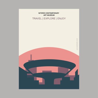 Niteroi Çağdaş Sanat Müzesi, Brezilya Vintage tarzı Landmark Poster şablonu