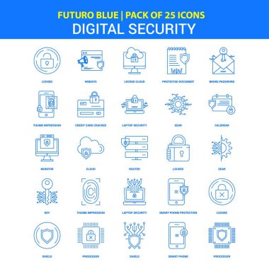 Dijital güvenlik simgeleri - Futuro mavi 25 Icon pack