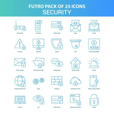 25 yeşil ve mavi Futuro güvenlik Icon Pack