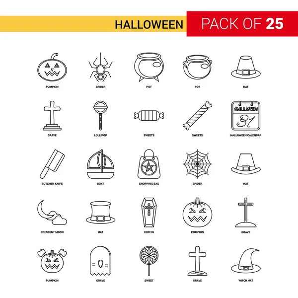 Halloween Zwarte Lijn Icon Zakelijke Overzicht Icon Set — Stockvector