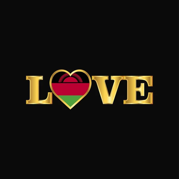 Altın Aşk Tipografi Malavi Bayrak Tasarlamak Vektör — Stok Vektör
