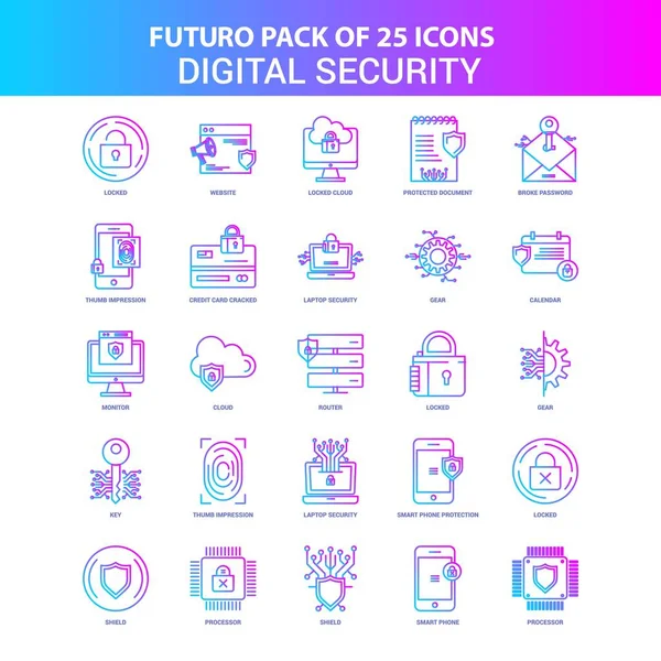 Paquete Iconos Seguridad Digital Futuro Azul Rosa — Vector de stock