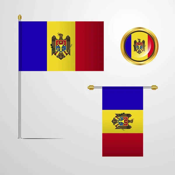 Moldavsko Vlajka Ikonu Vektorové Ilustrace — Stockový vektor