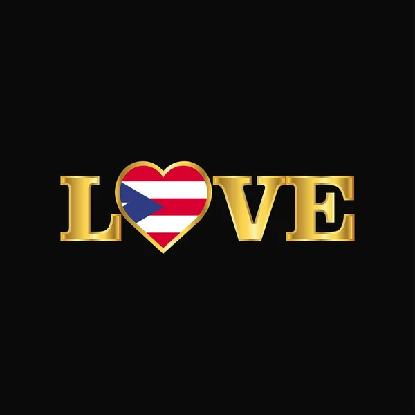 Golden Love Typographie Puerto Rico Flagge Design Vektor — Stockvektor