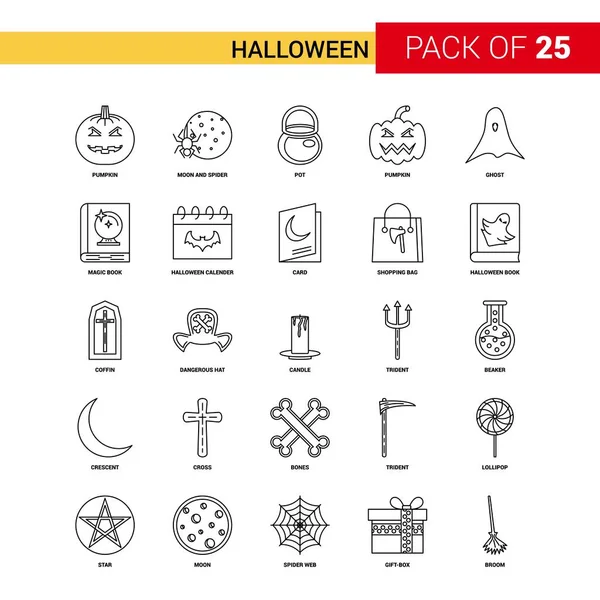 Halloween Zwarte Lijn Icon Zakelijke Overzicht Icon Set — Stockvector