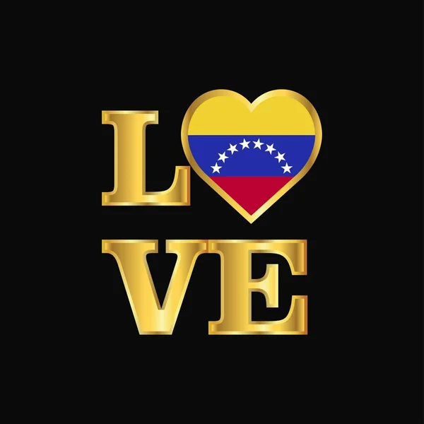 Love Typography Venezuela Flag Design Vector Gold Lettering — Stock Vector