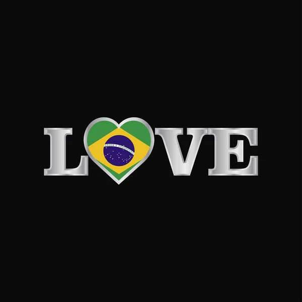 Liefde Typografie Met Brazilië Vlag Ontwerp Vector — Stockvector