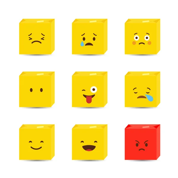 Uppsättning Gul Fyrkantig Emojis Design Vektor — Stock vektor