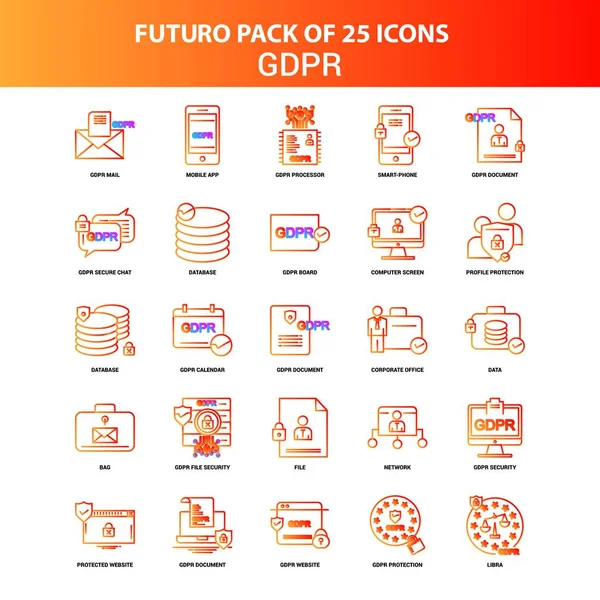 Oranžový Futuro Gdpr Icon Set — Stockový vektor