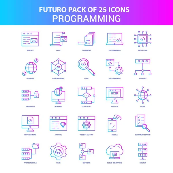 Niebieski Różowy Futuro Programowania Icon Pack — Wektor stockowy