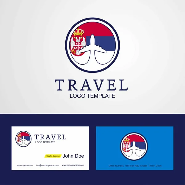 Ταξίδια Σημαία Σερβίας Δημιουργικό Κύκλο Σχεδιασμός Λογότυπου Και Επαγγελματική Κάρτα — Διανυσματικό Αρχείο