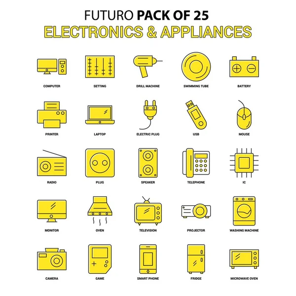 Набір Піктограм Електроніки Приладів Жовтий Futuro Останні Дизайнерські Значки Pack — стоковий вектор