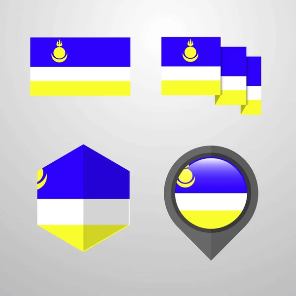 Διάνυσμα Σύνολο Buryatia Σημαία Σχεδίασης — Διανυσματικό Αρχείο