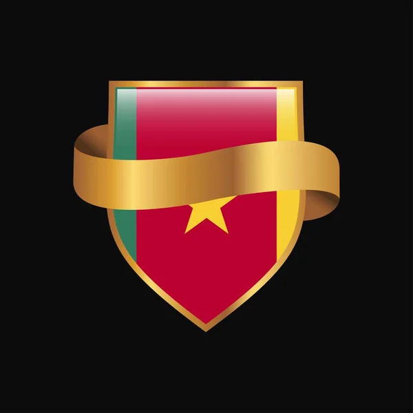 Bandera Camerún Golden Badge Design Vector — Vector de stock