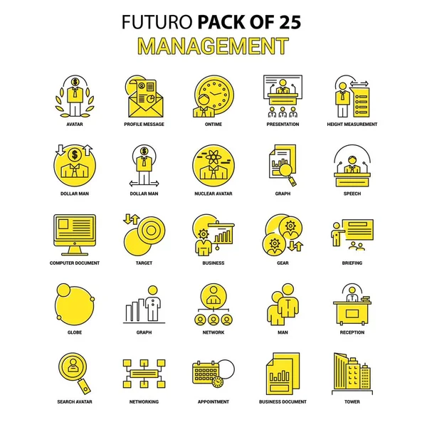 Zarządzanie Zestaw Ikon Żółta Ikona Futuro Najnowszy Projekt Pack — Wektor stockowy