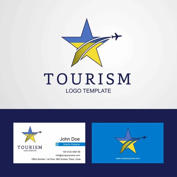 Travel Ukraine Flag Creative Star Logo Business Card Design — Stock Vector