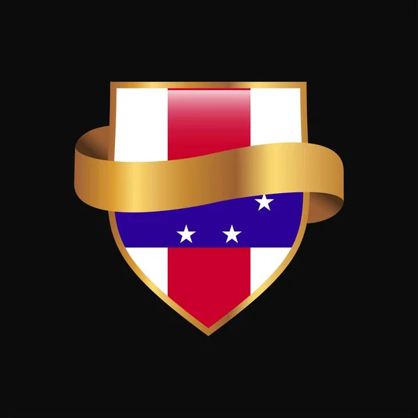 Netherlands Antilles Flag Golden Badge Design Vector — Stock Vector