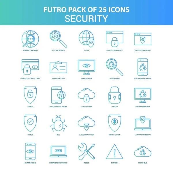 Pack Icônes Sécurité Futuro Vert Bleu — Image vectorielle