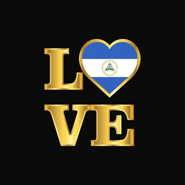 Любов Типографіки Дизайн Прапор Нікарагуа Векторный Золота Написи — стоковий вектор