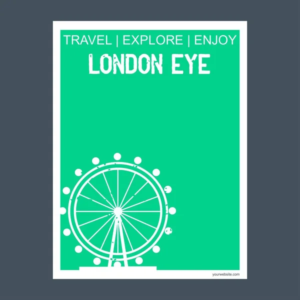 London Eye Reino Unido Folleto Monumento Hito Estilo Plano Tipografía — Vector de stock