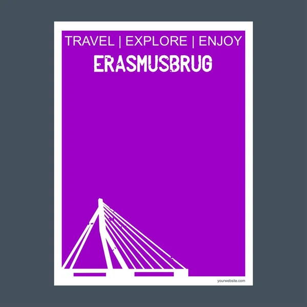 Erasmusburg Rotterdam Holandia Pomnik Landmark Broszura Płaski Styl Typography Wektor — Wektor stockowy