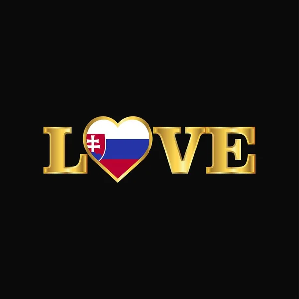 Tipografia Amor Dourado Eslováquia Bandeira Design Vector —  Vetores de Stock