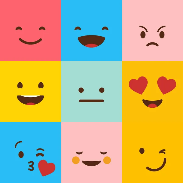 Emojis Carrés Colorés Ensemble Vecteur — Image vectorielle