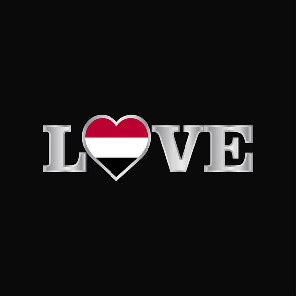 Cinta Tipografi Dengan Vektor Desain Bendera Yaman - Stok Vektor