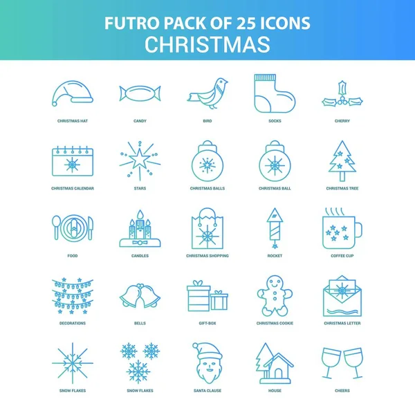 Paquete Iconos Navidad Futuro Verde Azul — Vector de stock