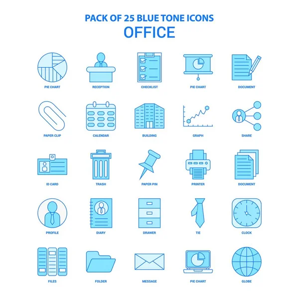 Paquete Iconos Tono Azul Oficina Conjuntos Iconos — Vector de stock
