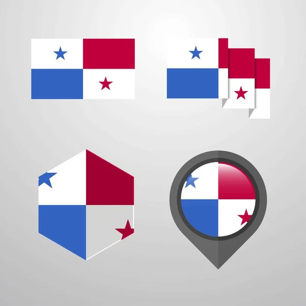 Panama Vlajky Sada Šablon Vektor — Stockový vektor