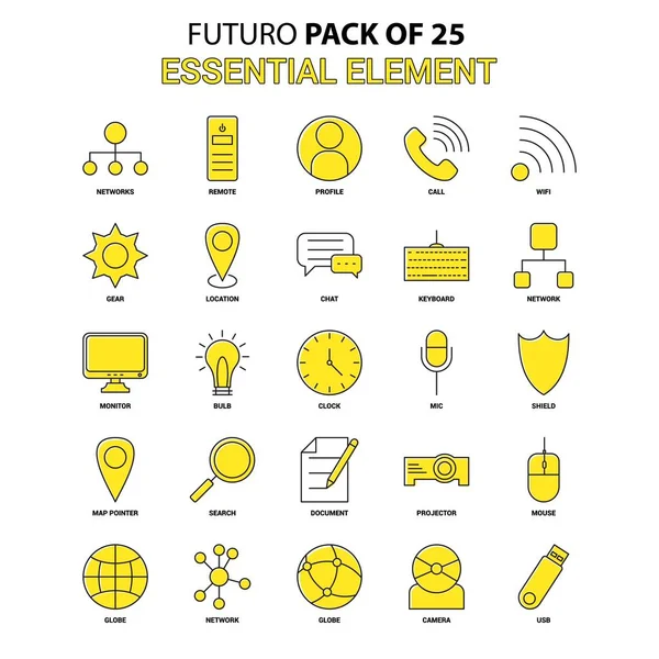 Елементарний Набір Піктограм Елементів Жовтий Futuro Останні Дизайнерські Значки Pack — стоковий вектор