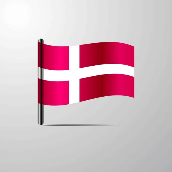 Dánia Hullámzó Fényes Zászló Design Vektor — Stock Vector
