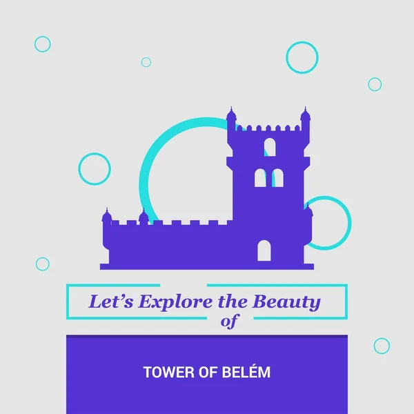 Let Explore Beauty Tower Belem Lisbon Portugal National Landmarks — Stock Vector