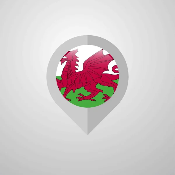 Kaart Van Navigatie Aanwijzer Met Wales Vlag Ontwerp Vector — Stockvector