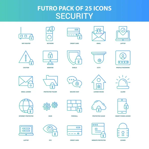 Pack Icônes Sécurité Futuro Vert Bleu — Image vectorielle