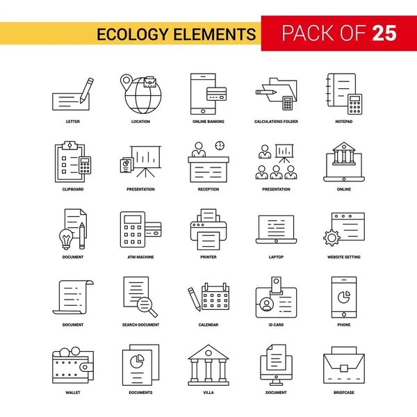 Elementi Ecologia Black Line Icon Business Outline Icon Set — Vettoriale Stock