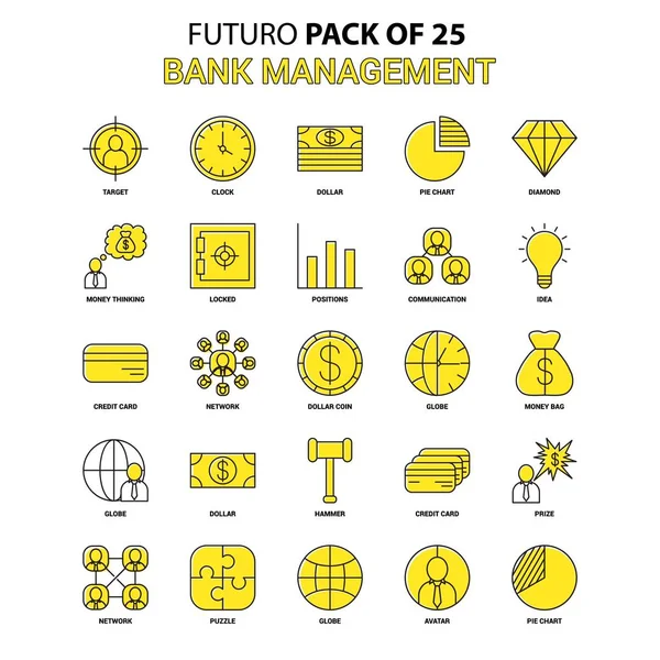 Bank Management Icon Set. Yellow Futuro Latest Design icon Pack