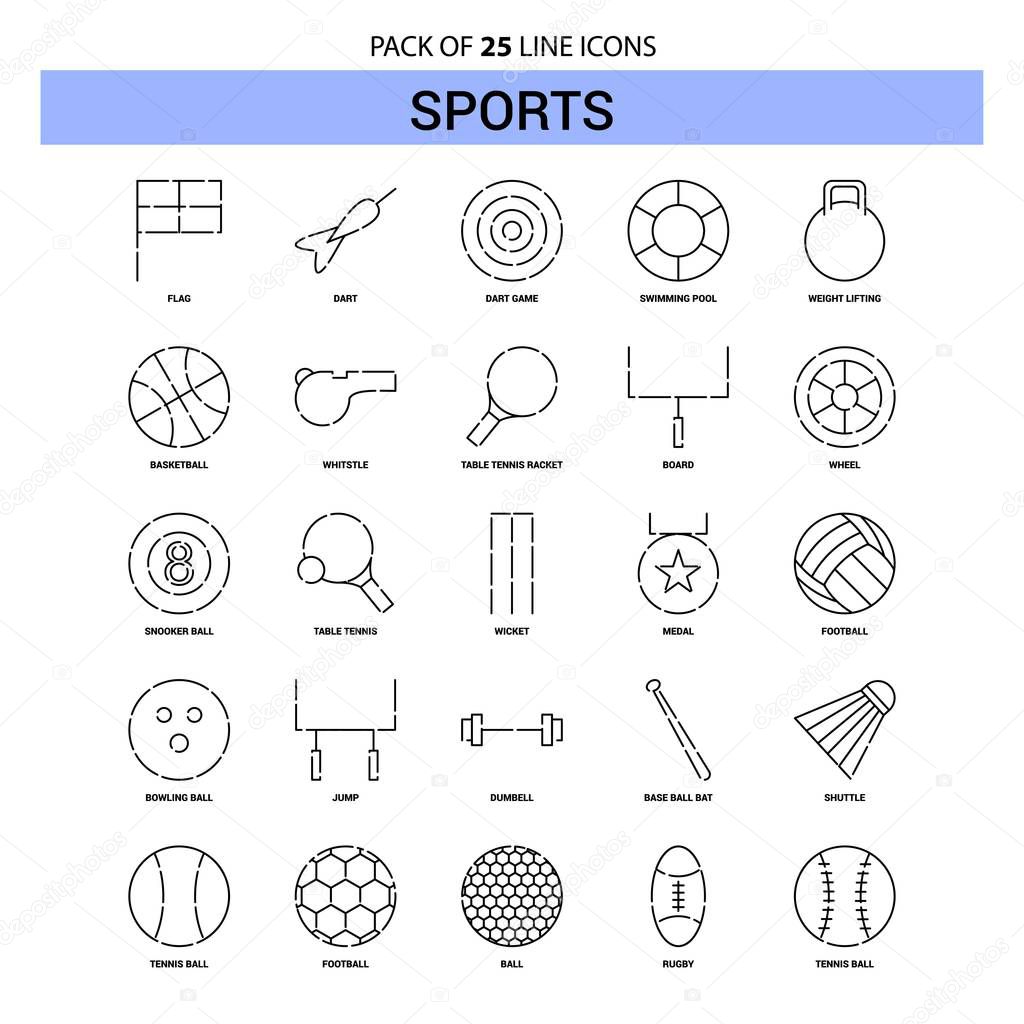 Sports Line Icon Set - 25 Dashed Outline Style