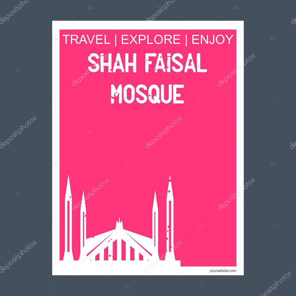 Shah Faisal Mosque Islamabad, Pakistan monument landmark brochure Flat style and typography vector