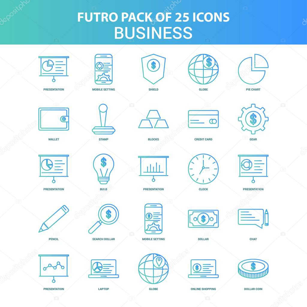 25 Green and Blue Futuro Business Icon Pack