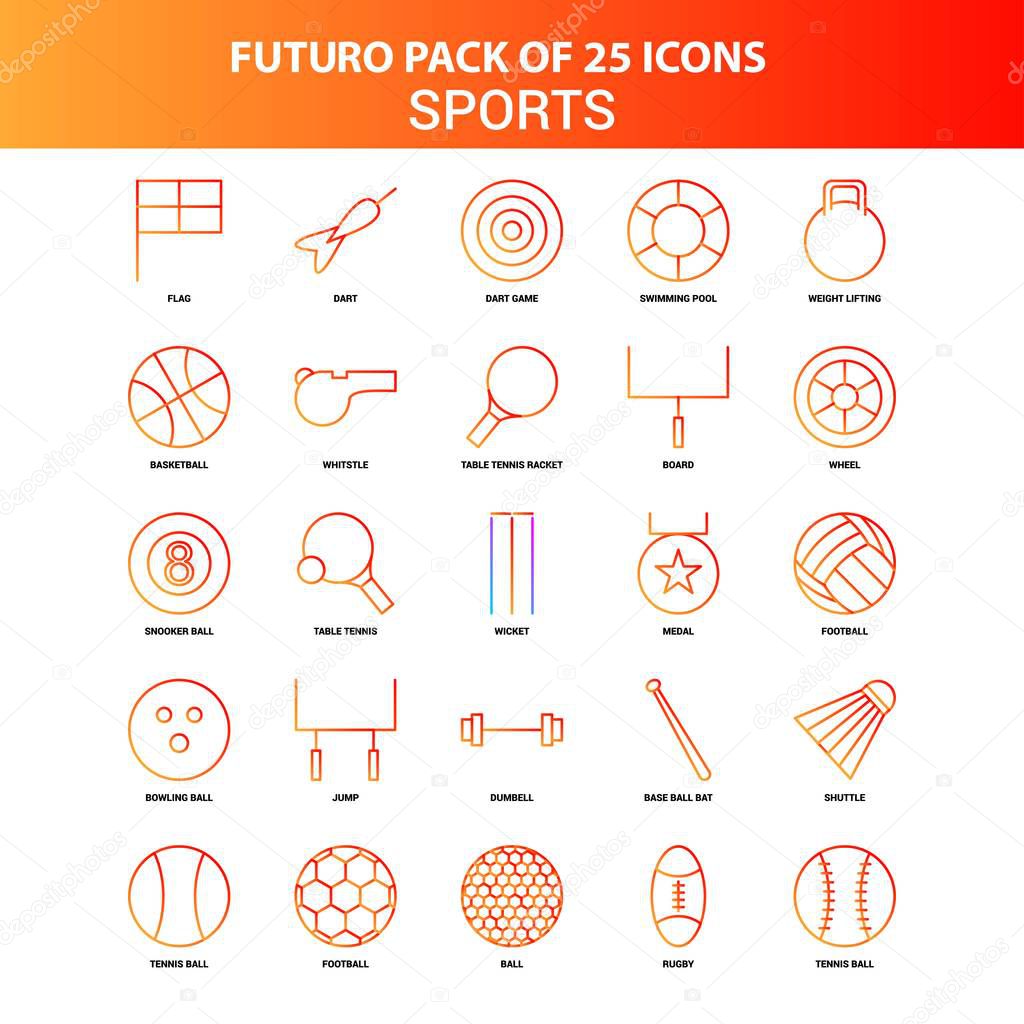 Orange Futuro 25 Sports Icon Set